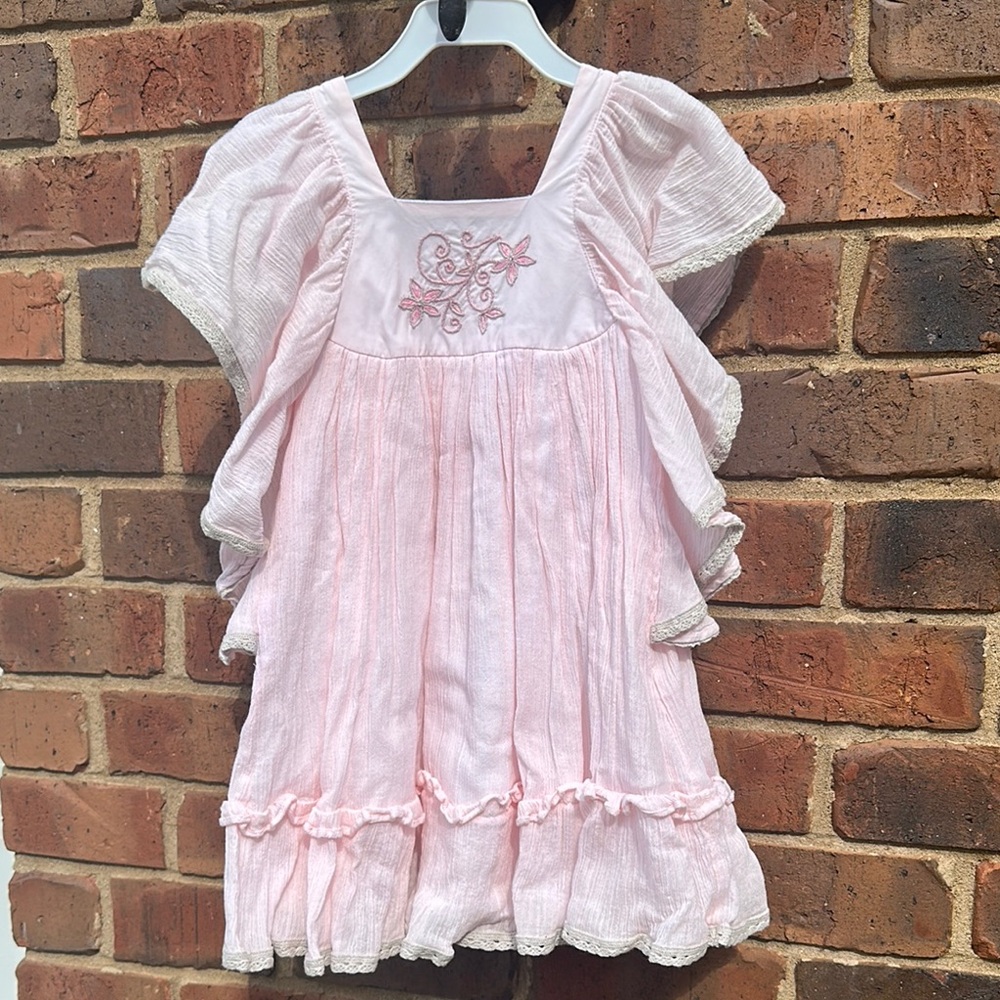 Well Dressed Wolf Daydream Pink Gauze Flutter Cap Sleeve Dress Floral Embroidery - Picture 1 of 8